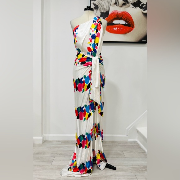 RAISA VANESSA Floral Print One-Shoulder Gown Maxi Embellished Dress - Picture 3 of 12